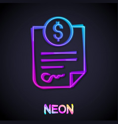 Glowing Neon Line Contract Money Icon Isolated