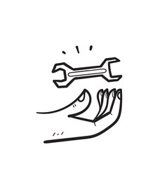 Hand Drawn Doodle Holding Wrench