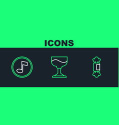 Set Line Candy Music Note Tone And Cocktail Icon