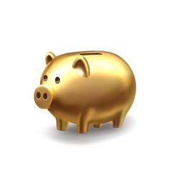 Gold Piggy Bank Golden Realistic Pig