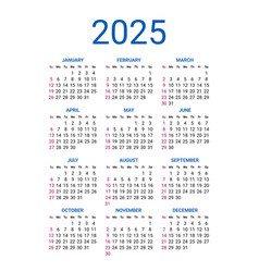 2025 Year Calendar Week Starts On Sunday Mockup