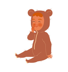 Cute Little Toddler In Brown Onesie With Ears