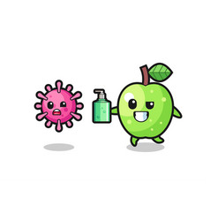 Green Apple Character Chasing Evil Virus