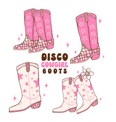 Set Of Disco Cowgirl Boots Doodle Hand Drawing