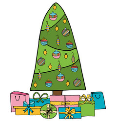 Christmas Tree With Toys And Gift Boxes