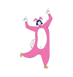 Young Woman Dressed As A Pink Easter Bunny Dancing