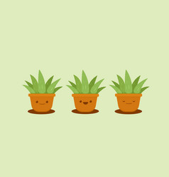 Set Cute Aloevera Plant In Brown Clay Pot Emoji