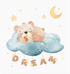 Cute Teddy Bear Sleeping On Night Cloud