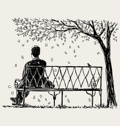 Lonely Man Sits On The Park Bench