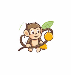 Monkey With Fruit Icon On White Background