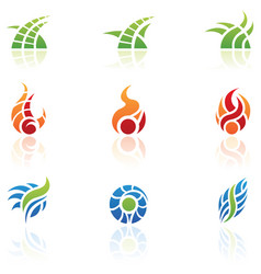 Nature Icons Of Fire Grass And Water