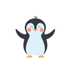 Cute Friendly Baby Penguin Smiling While Raising