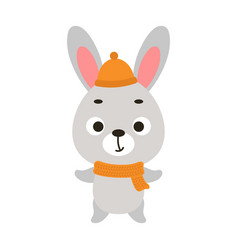 Cute Little Bunny In Hat And Scarf Cartoon Animal