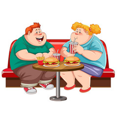 Fat Couple Eating Fast Food At The Restaurant