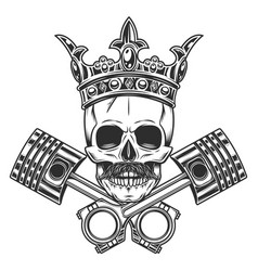 King Biker Skull In Crown With Mustache And Piston