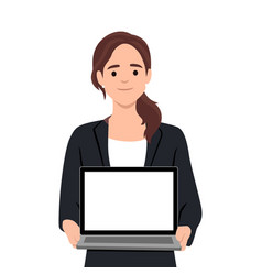 Young Businesswoman Showing Blank Screen Laptop