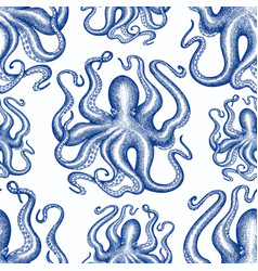 Octopus Seamless Pattern Hand Drawn Seafood