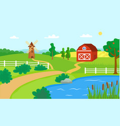 Farm Landscape Cartoon Beautiful Land View