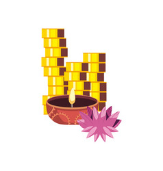 Flat Diwali Candle And Coins