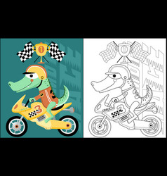 Funny Crocodile Cartoon Riding Racing Bike