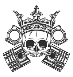 King Biker Skull In Crown Without Jaw And Piston