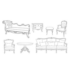 Set Of Elegant Antique Furniture Isolated