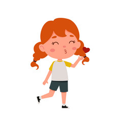 Cute Little Kid Girl With Red Hair Blowing A Kiss