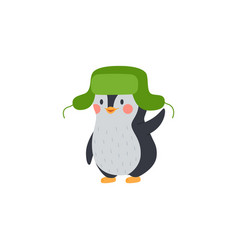 Funny Comic Penguin In Winter Hat Cartoon Flat