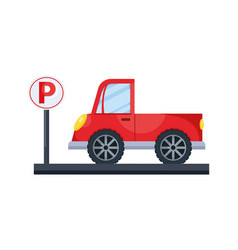 Red Car With Parking Signal