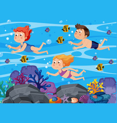 Kids Swimming Snorkeling Underwater