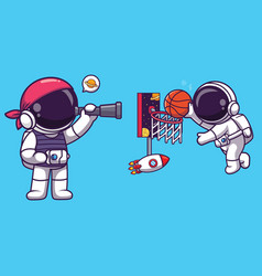 Cute Astronaut Playing Basketball In Space Cartoon