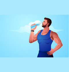 Muscular Man Drinking Water After A Workout