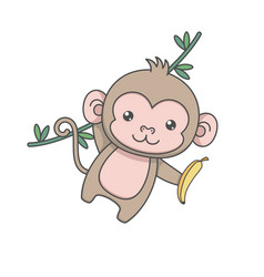 Cute Monkey Swinging With Banana