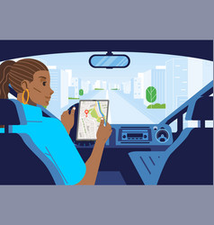 Woman Driving A Car On The City Road Dashboard