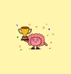 Cute Cartoon Of Intestine Holding Golden Trophy