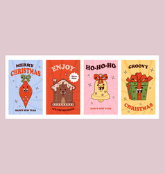 Christmas Groovy Posters Retro Cartoon Characters