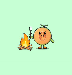 Cute Cartoon Melon Character Burning Marshmallow