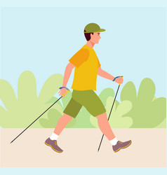 Man Doing Nordic Walking Exercising A Young