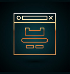 Gold Line Browser Window Icon Isolated On Dark