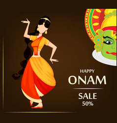 Happy Onam Indian Woman Dancing