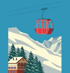 Ski Resort With Red Gondola Lift Chalet Winter