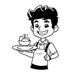 Smiling Waiter Holding A Plate With Food Cartoon