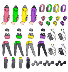 Set Of Fitness Accessories In Cartoon Style