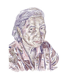 Drawing Aged Asian Woman On White Background