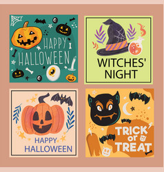 Set Of Four Halloween Cards In Flat Design