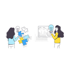 Business Project With Woman Character With Jigsaw