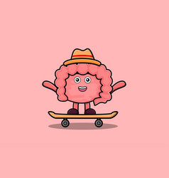 Cute Cartoon Intestine Standing On Skateboard