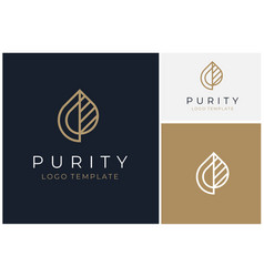 Golden Leaf Letter P Pure Plant Purity Beauty Logo