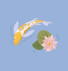 Gold Japanese Koi Fish Swimming In Pond