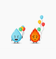 Cute Water And Fire Mascot Holding A Balloon